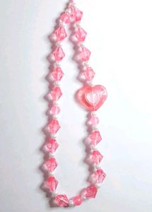 Pink And White  Heart Beaded Phone Charm