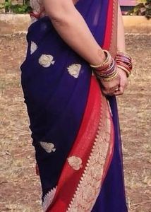Elegant Navy Blue &amp; Red Saree