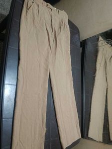 Beige Wide Leg Trousers