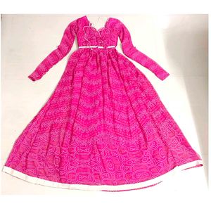 Pink Bandhani Ethnic Gown