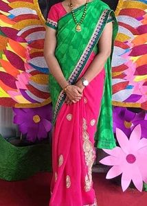 Pink & Green Embroidered Saree😍