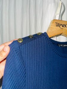 ZARA Collection Blue Ribbed Knit Tee Shirt