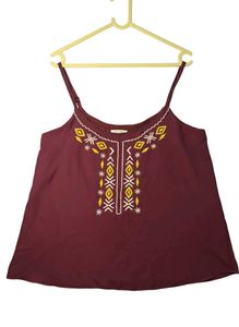 Embroidered Maroon Tank Top