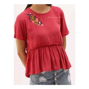 Dressberry round neck peplum pink top
