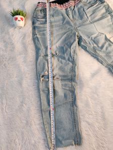 Sky Blue Distress Jeans With Elastic Waistband