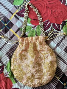 Peach Embroidered Potli Bag
