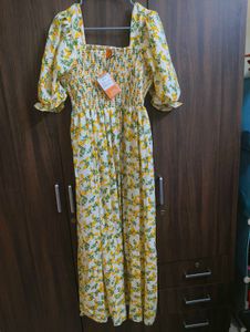 Floral Print Puff Sleeve Georgette Midi Dress