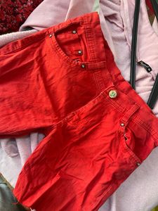Red Denim Shorts