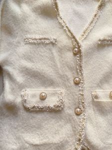 🧥 Elegant White Tweed- Pearl Button Cardigan