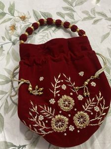 Elegant Maroon Velvet Potli Bag