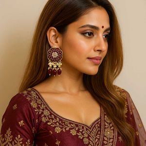 ✨ Statement Maroon & Pearl Earrings