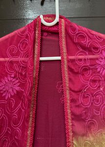 Pink &amp; Beige Embroidered Dupatta