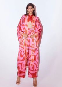 Studio Rigu Pink &amp; Red Patterned Kimono Dress