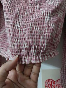Pink Gingham Long Sleeve Top
