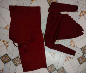 Burgundy Ruffle Neck Long Sleeve Combo