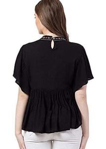 Embroidered Black Top | Size: XXL | 44”
