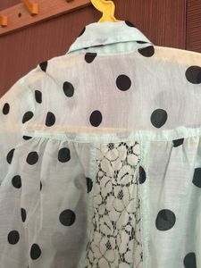 Sea Green Polka Dots Collared Shirt With Net Desig