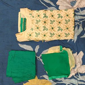 Cream and Green Salwar Kameez