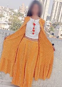 Orange Pleated Palazzo Pants Set