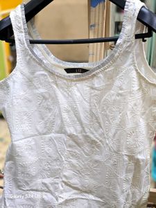 White Embroidered Pure Cotton zari neckline sleeve