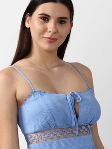 Forever 21 Blue Rayon Solid Fit &amp; Flare Dress