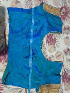 Blue & Gold Sari With Blouse