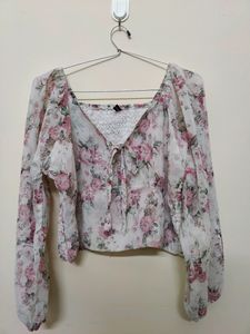 Floral Sheer Tie-Front Top