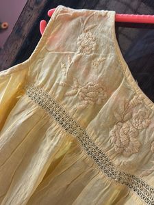 Yellow Cold Shoulder Embroidered Top