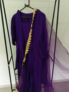 Purple Puff Sleeve Kurta set With Duppttaa