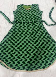Green Dress With Jute Shrug Set