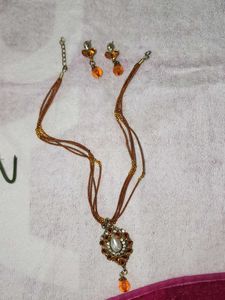 Orange &amp; Pearl Beaded Necklace