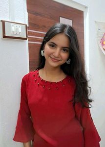 Red Embellished Top with Bell Sleeves