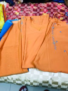 SKD Heavy Georgette With Inner Lining Orange And Blue Coloured , Beautiful Comfortable Night Quality Cloth