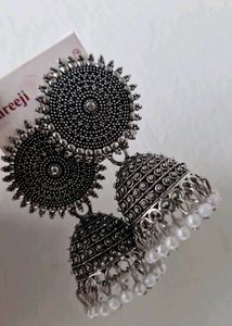Silver Jhumka Earrings with Pearls