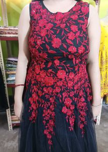 Black Net Gown With Embroidery