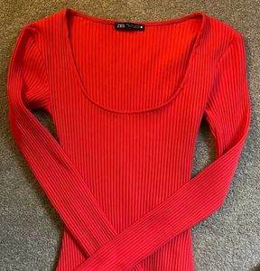 ZARA Orange Red Colour Bodysuit With Full Sleeve