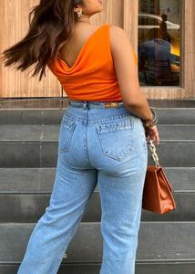 Chic Orange cowl neck Sleeveless fitted Top