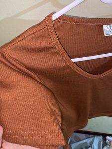 Brown Plain Crop Top From SSS