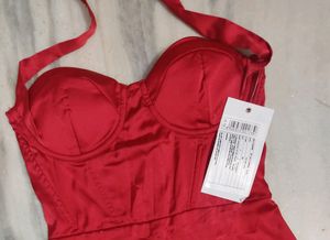 Satin red corset tube halter neck Mini Dress