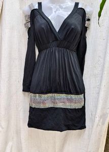 3177. Black Embellished Party Dress