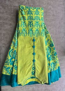 Yellow &amp; Teal Floral Anarkali Dress