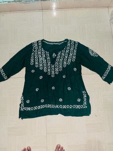 Green Embroidered Tunic Top