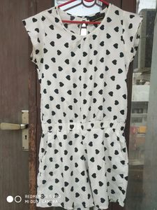 White Jumpsuit black heart Print