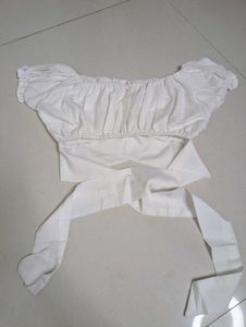 White Off-Shoulder Tie Top