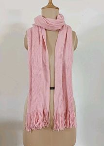 Pink kintted Scarf with fringe