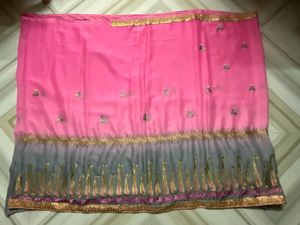 Clearance Sale Pink And Grey Party Wear Saree