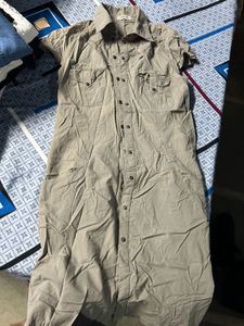Khaki Button-Up Shirt dress