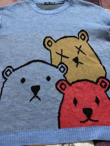 Cute Bear Print Blue Sweater