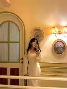 Beige Ribbed Knit Dress with Bell Sleeves XS