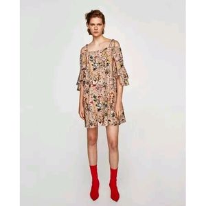 ZARA Floral Off-the-Shoulder Dress